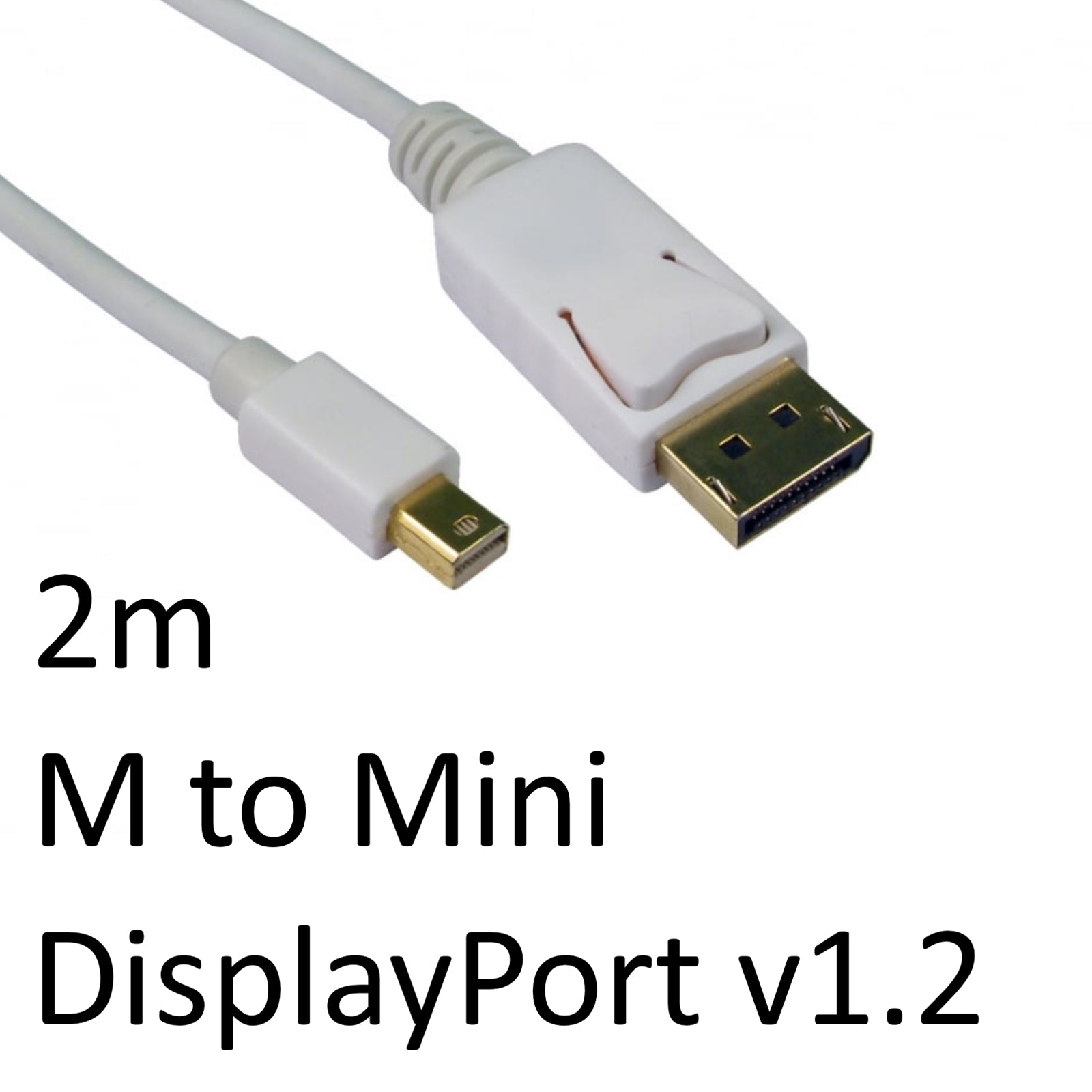 Mini DisplayPort to DisplayPort Cable 2m White DP 1.2 Gold Plated Mini DisplayPort to DisplayPort Cable 2m White DP 1.2 Gold Plated